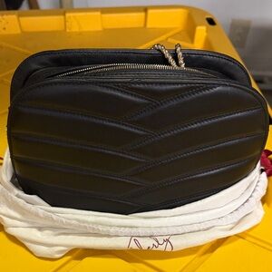 Sezane Quilted Black Leather Crossbody Bag